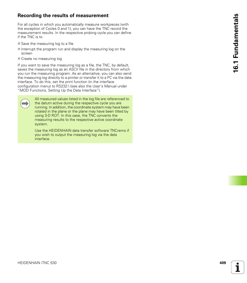 Recording the results of measurement, 1 f undamentals | HEIDENHAIN 530 (340 49x-07) Cycle programming User Manual | Page 409 / 525