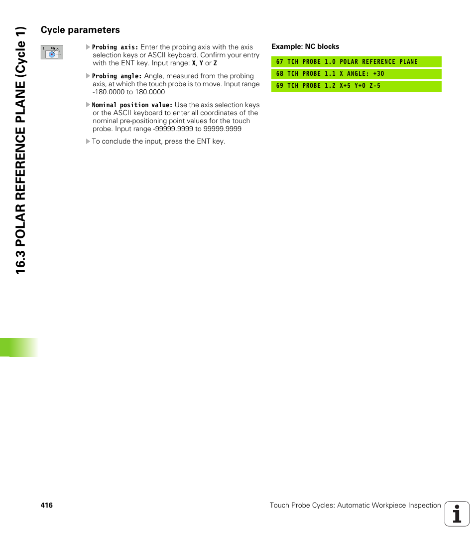 Cycle parameters, 3 polar reference plane (cy c le 1) | HEIDENHAIN 530 (340 49x-07) Cycle programming User Manual | Page 416 / 525