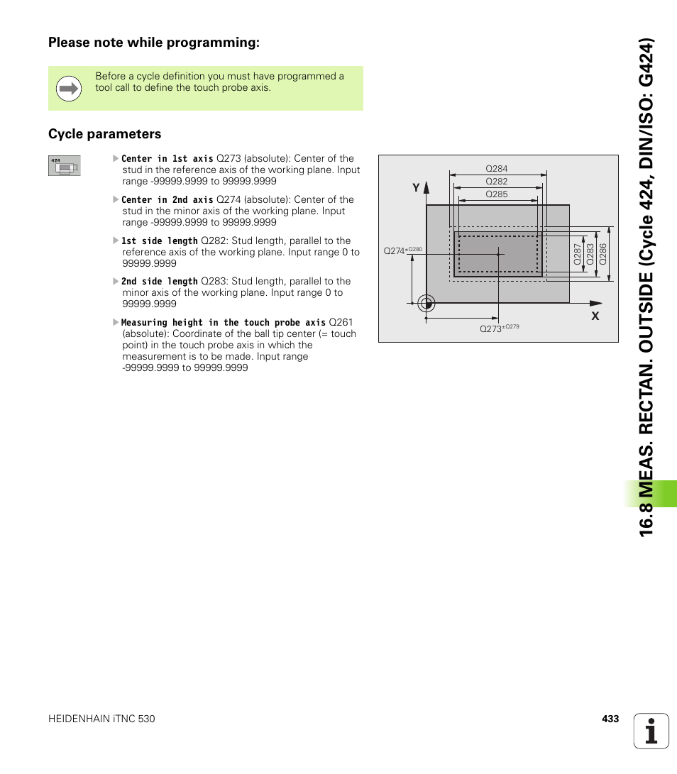Please note while programming, Cycle parameters | HEIDENHAIN 530 (340 49x-07) Cycle programming User Manual | Page 433 / 525