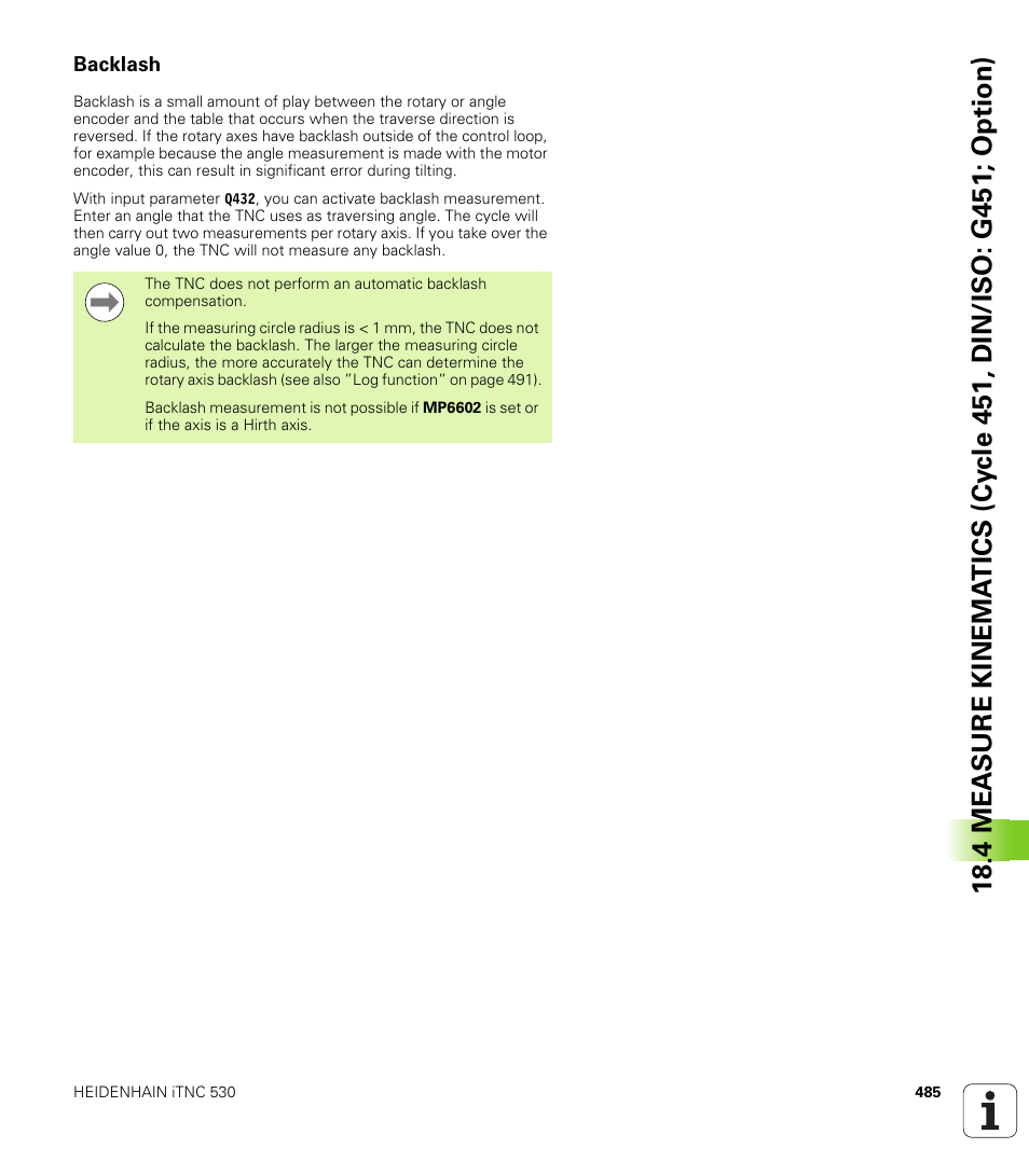 Backlash | HEIDENHAIN 530 (340 49x-07) Cycle programming User Manual | Page 485 / 525