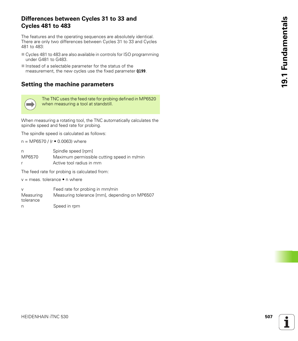 Setting the machine parameters, 19 .1 f undamentals | HEIDENHAIN 530 (340 49x-07) Cycle programming User Manual | Page 507 / 525