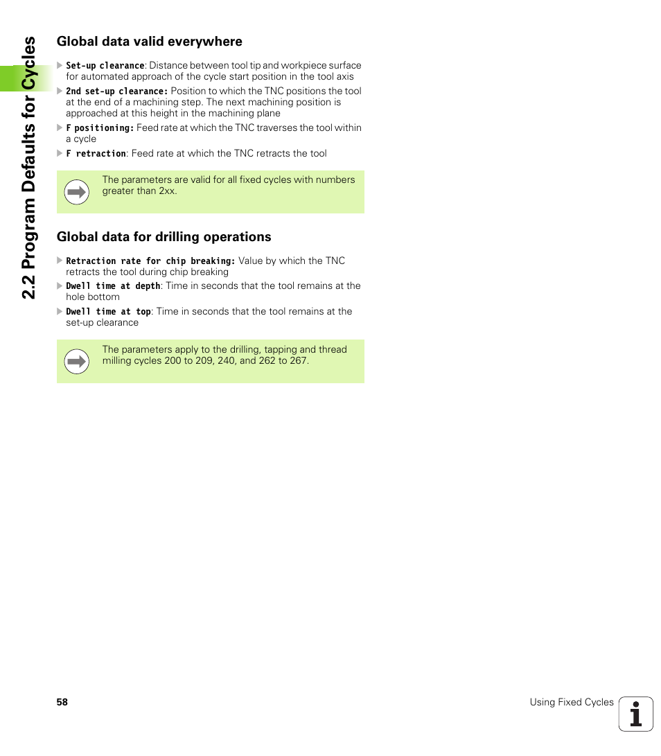 Global data valid everywhere, Global data for drilling operations | HEIDENHAIN 530 (340 49x-07) Cycle programming User Manual | Page 58 / 525