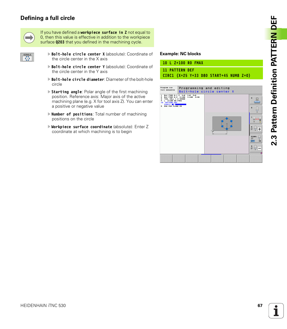 Defining a full circle | HEIDENHAIN 530 (340 49x-07) Cycle programming User Manual | Page 67 / 525