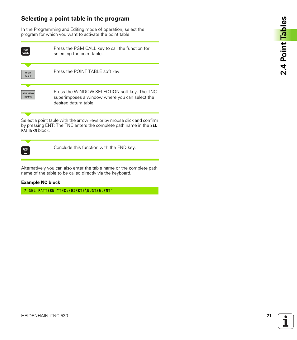 Selecting a point table in the program, 4 p o int t a bles | HEIDENHAIN 530 (340 49x-07) Cycle programming User Manual | Page 71 / 525