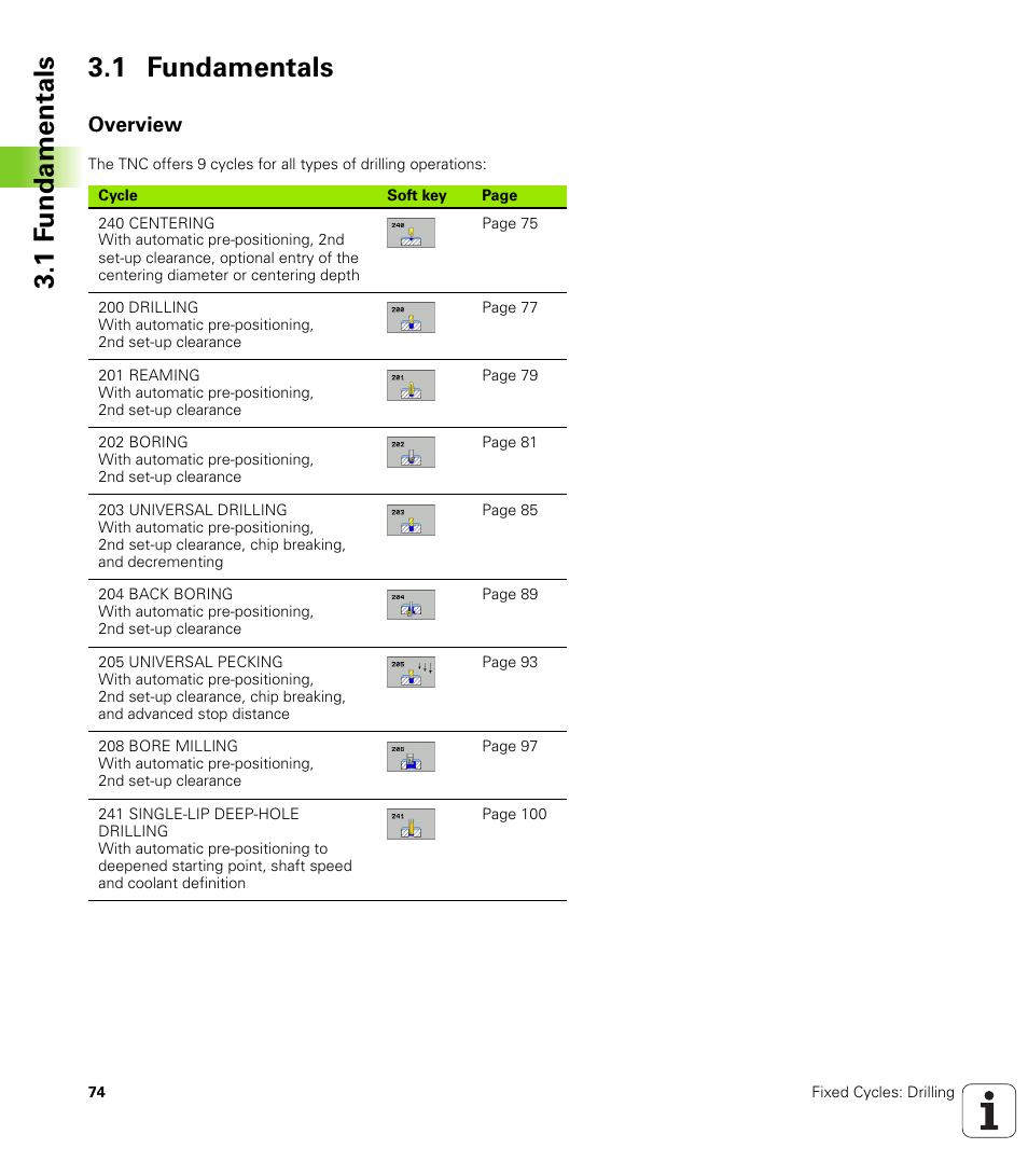 1 fundamentals, Overview, 1 f undamentals 3.1 fundamentals | HEIDENHAIN 530 (340 49x-07) Cycle programming User Manual | Page 74 / 525