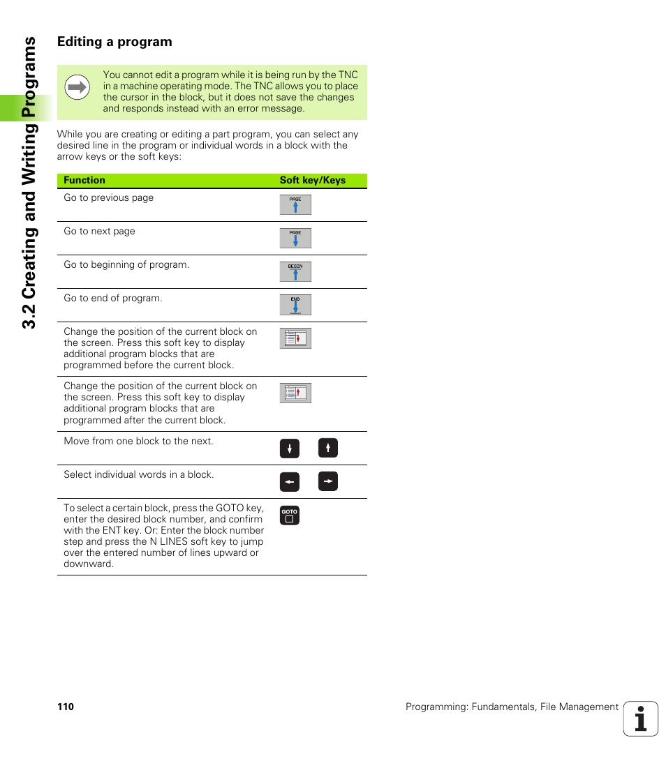 Editing a program, 2 cr eating and w riting pr ogr a ms | HEIDENHAIN 530 (340 49x-07) ISO programming User Manual | Page 110 / 650