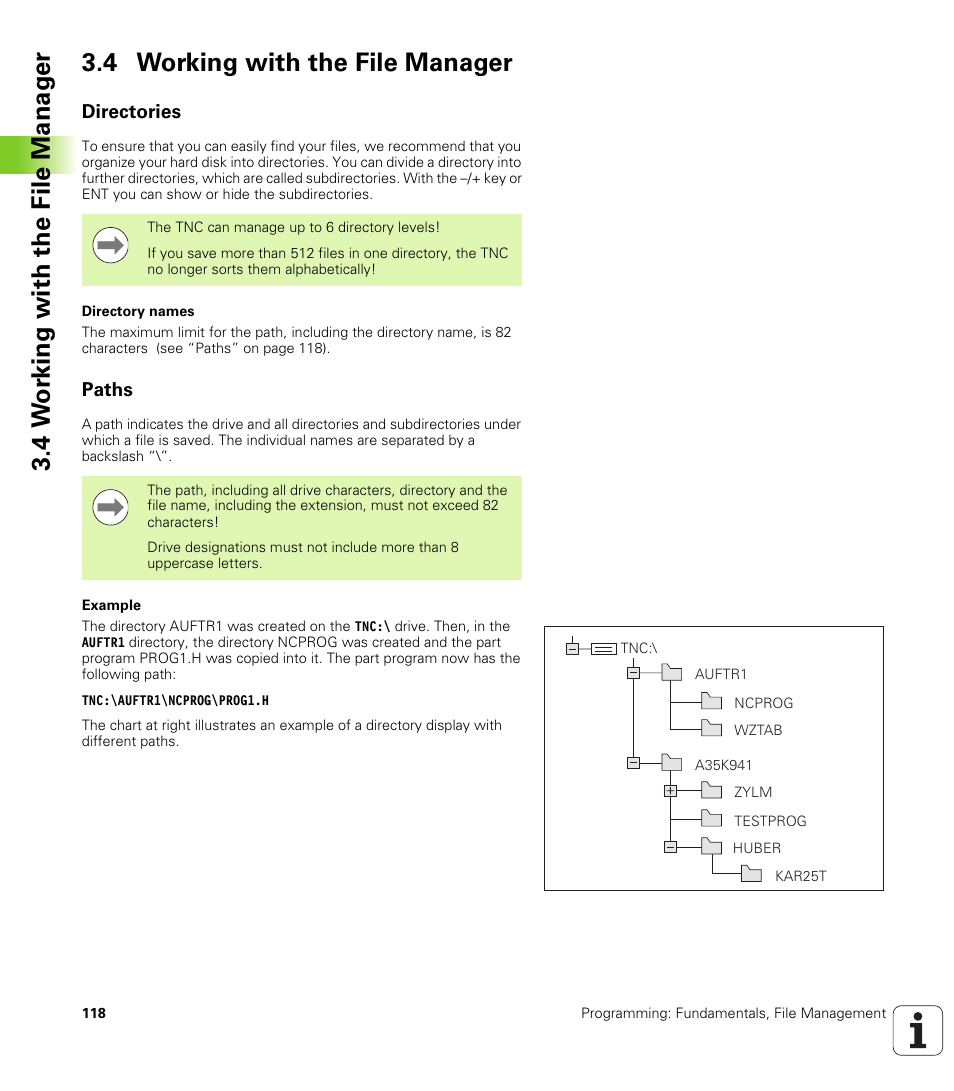 4 working with the file manager, Directories, Paths | HEIDENHAIN 530 (340 49x-07) ISO programming User Manual | Page 118 / 650
