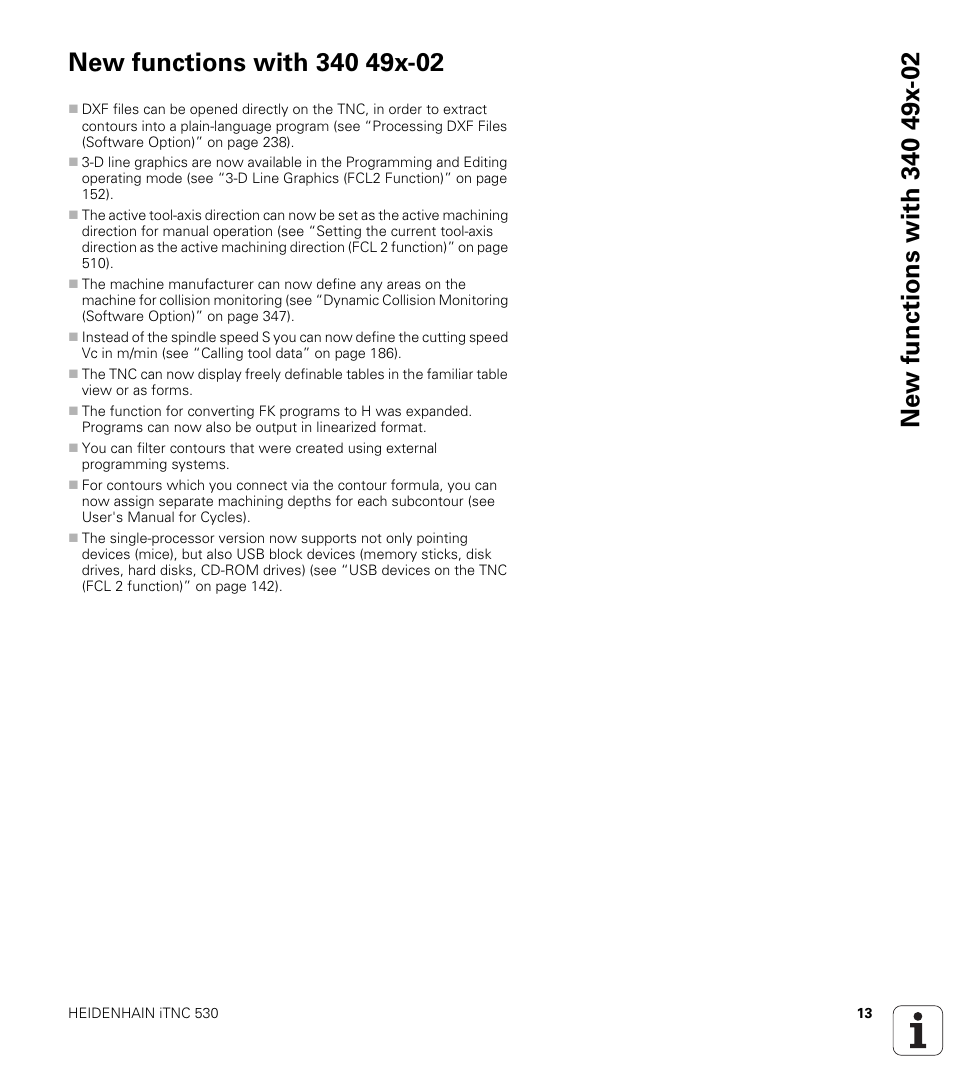 New functions with 340 49x-02 | HEIDENHAIN 530 (340 49x-07) ISO programming User Manual | Page 13 / 650