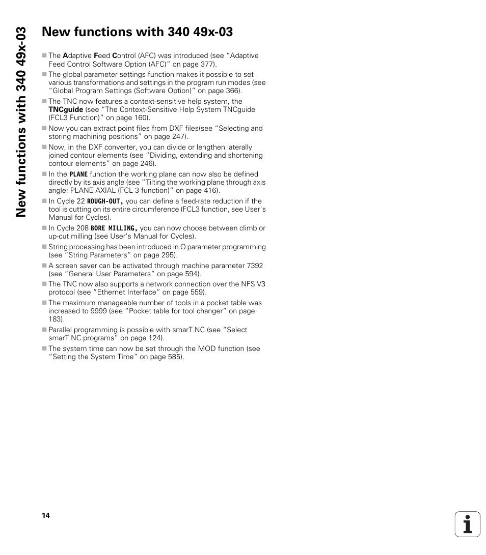 New functions with 340 49x-03 | HEIDENHAIN 530 (340 49x-07) ISO programming User Manual | Page 14 / 650