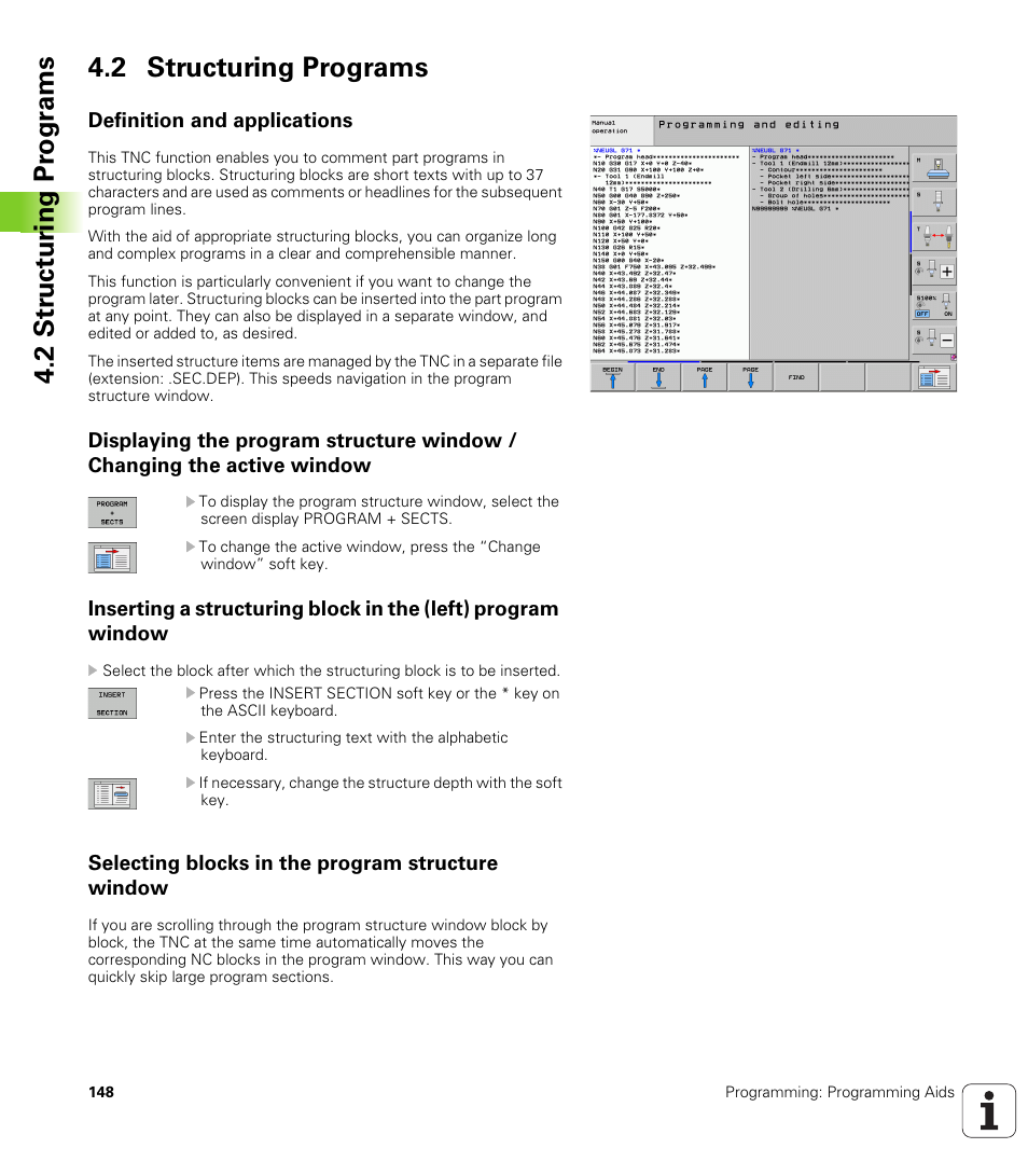 2 structuring programs, Definition and applications, Selecting blocks in the program structure window | HEIDENHAIN 530 (340 49x-07) ISO programming User Manual | Page 148 / 650