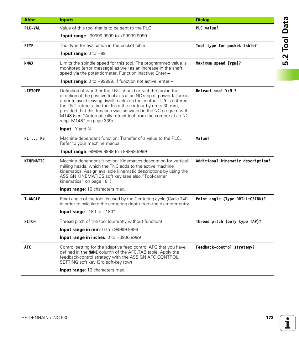 2 t ool d a ta | HEIDENHAIN 530 (340 49x-07) ISO programming User Manual | Page 173 / 650