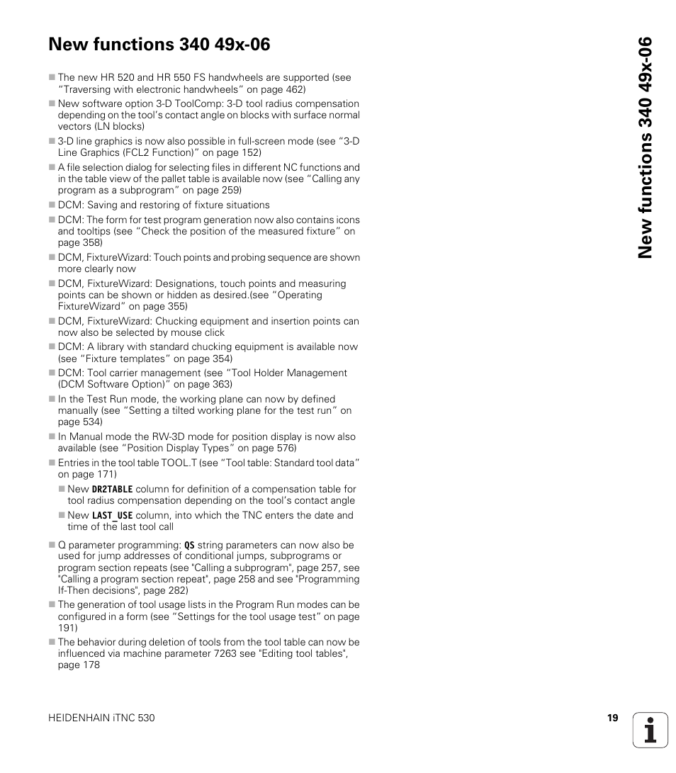 New functions 340 49x-06 | HEIDENHAIN 530 (340 49x-07) ISO programming User Manual | Page 19 / 650