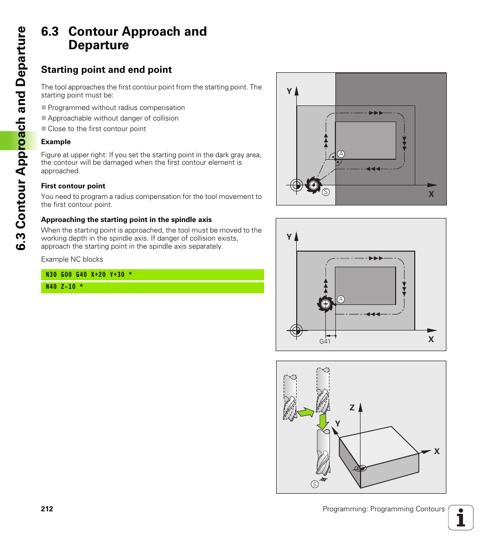 3 contour approach and departure, Starting point and end point | HEIDENHAIN 530 (340 49x-07) ISO programming User Manual | Page 212 / 650