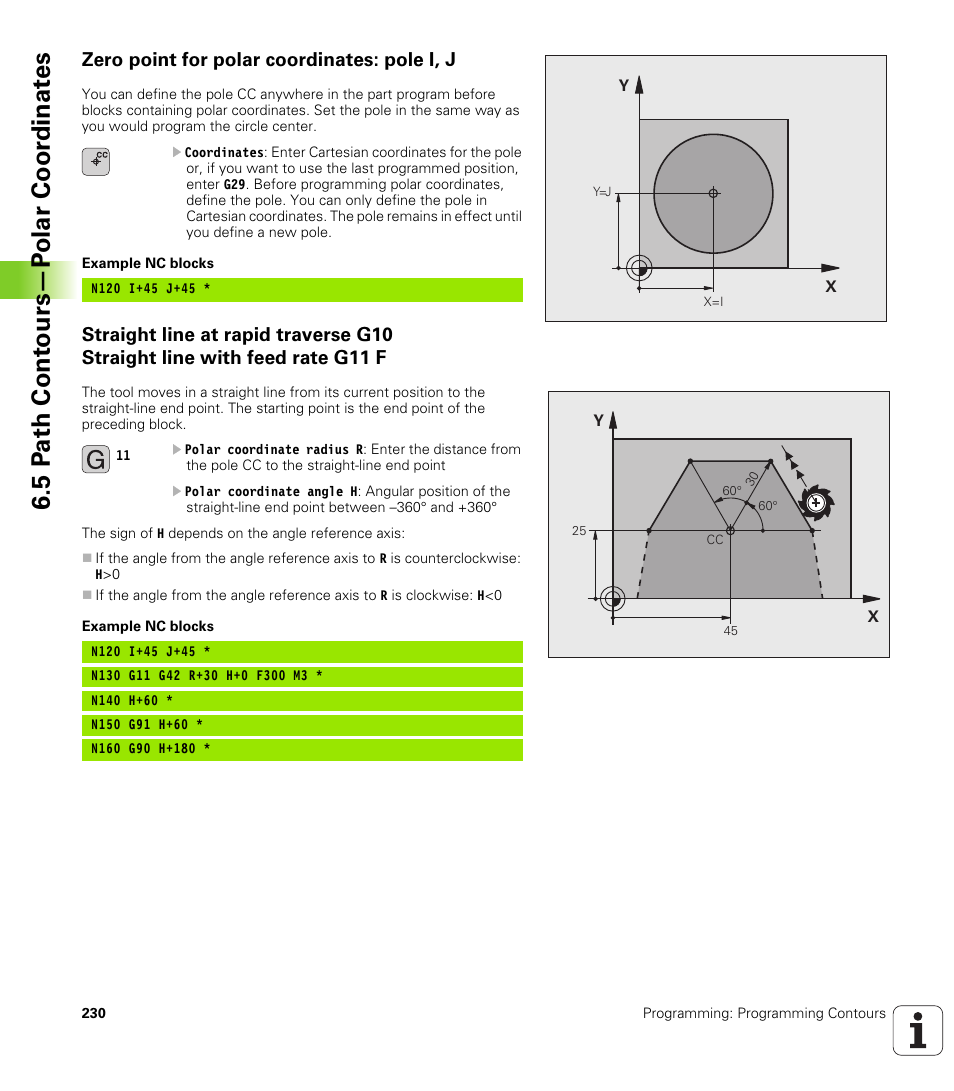 Zero point for polar coordinates: pole i, j, 5 p a th cont ours—p o lar coor dinat e s | HEIDENHAIN 530 (340 49x-07) ISO programming User Manual | Page 230 / 650