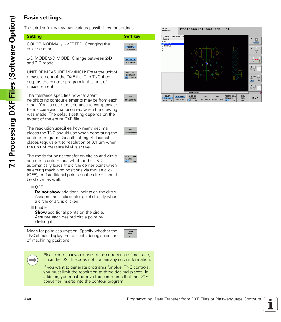 Basic settings, 1 pr ocessing dxf files (sof tw ar e o ption) | HEIDENHAIN 530 (340 49x-07) ISO programming User Manual | Page 240 / 650