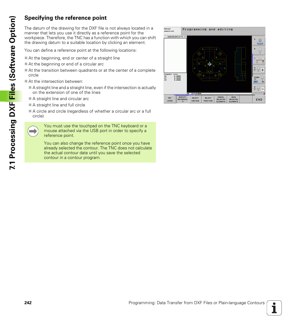 Specifying the reference point, 1 pr ocessing dxf files (sof tw ar e o ption) | HEIDENHAIN 530 (340 49x-07) ISO programming User Manual | Page 242 / 650
