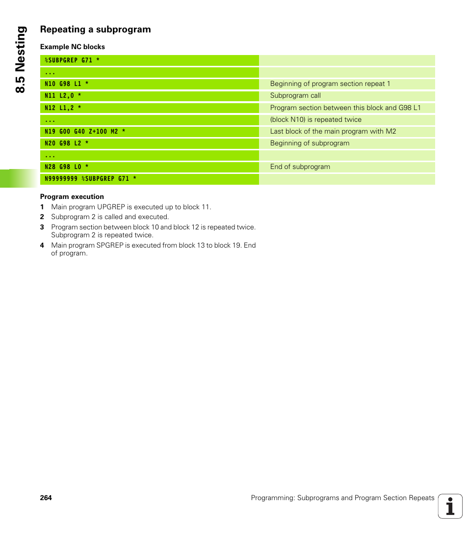 Repeating a subprogram, 5 nesting | HEIDENHAIN 530 (340 49x-07) ISO programming User Manual | Page 264 / 650
