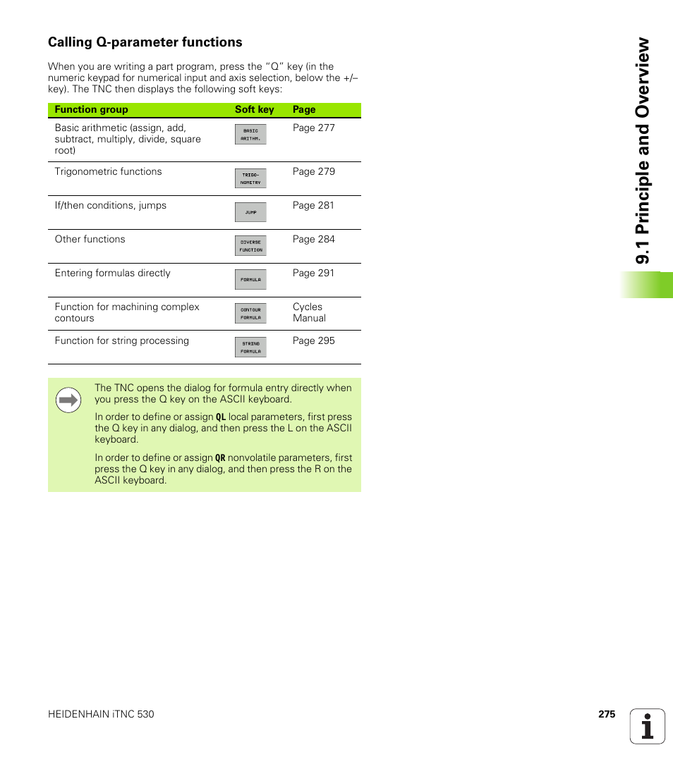 Calling q-parameter functions, 1 pr inciple and ov erview | HEIDENHAIN 530 (340 49x-07) ISO programming User Manual | Page 275 / 650