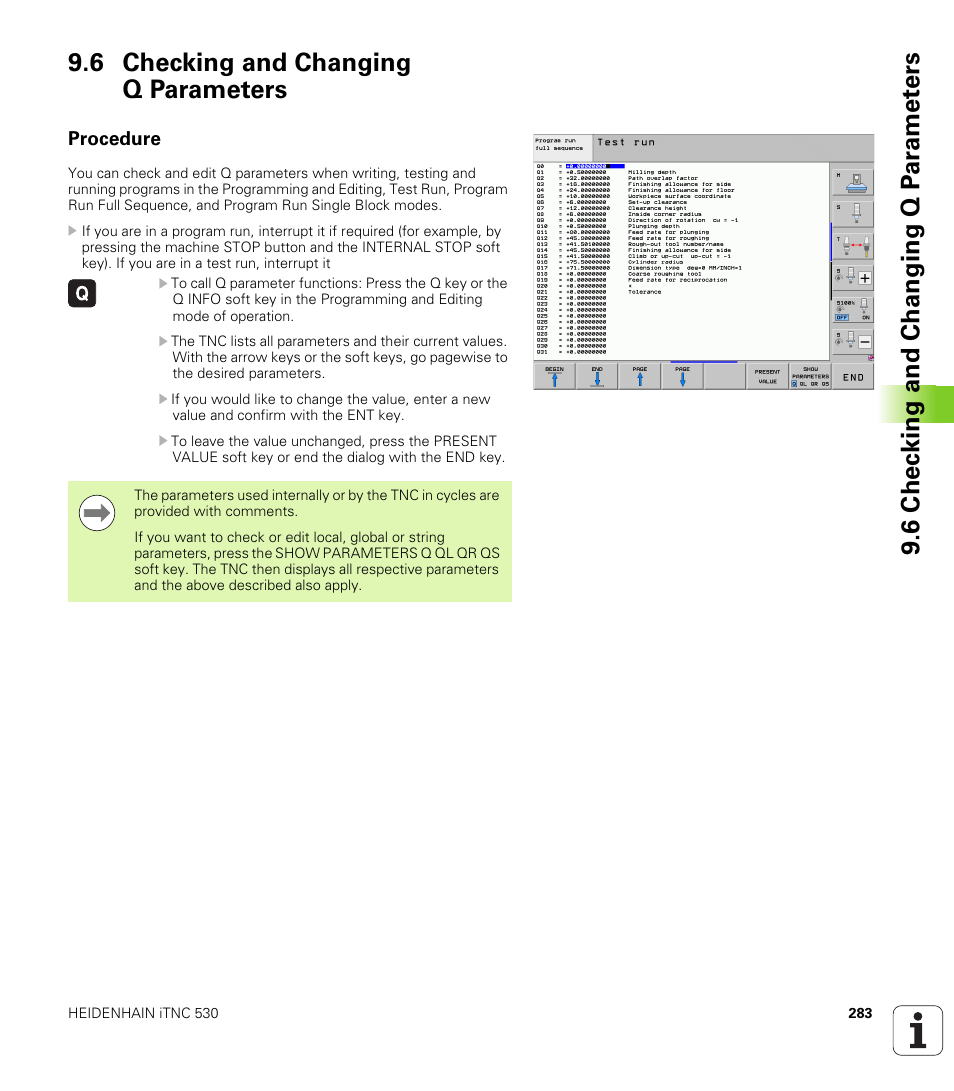6 checking and changing q parameters, Procedure | HEIDENHAIN 530 (340 49x-07) ISO programming User Manual | Page 283 / 650