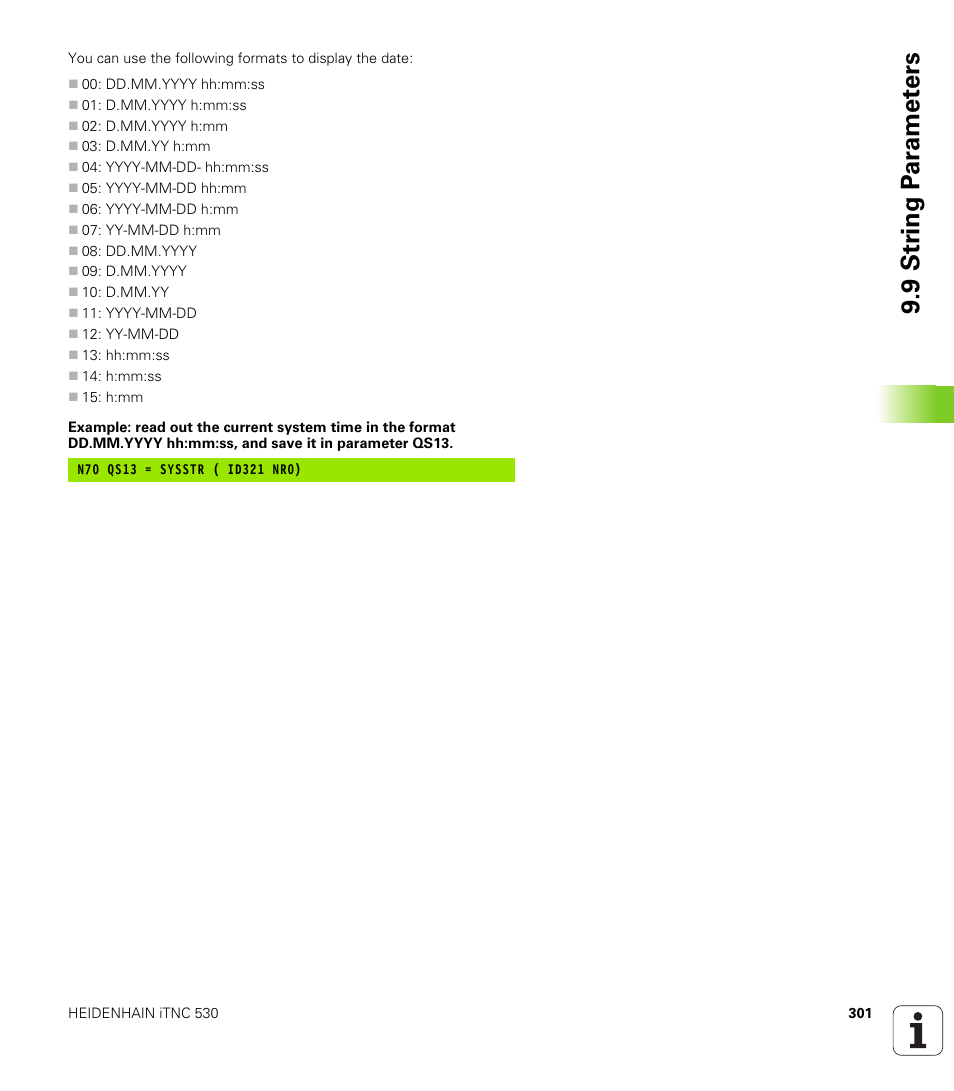 9 str ing p a ra met e rs | HEIDENHAIN 530 (340 49x-07) ISO programming User Manual | Page 301 / 650