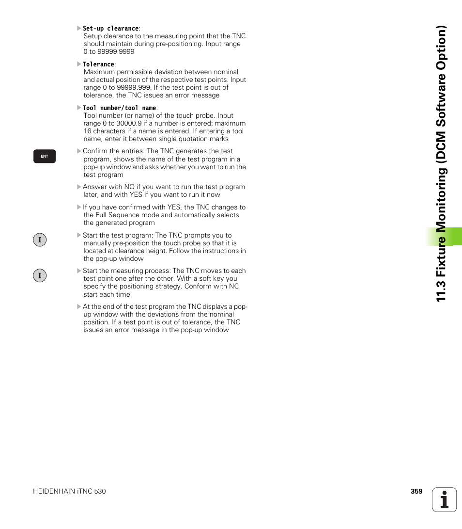3 fixt ur e monit o ri ng (dcm sof tw a re option) | HEIDENHAIN 530 (340 49x-07) ISO programming User Manual | Page 359 / 650