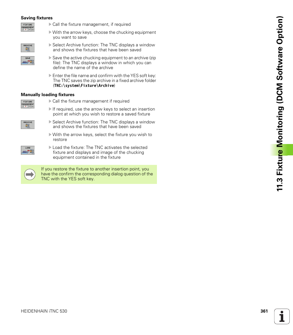 3 fixt ur e monit o ri ng (dcm sof tw a re option) | HEIDENHAIN 530 (340 49x-07) ISO programming User Manual | Page 361 / 650