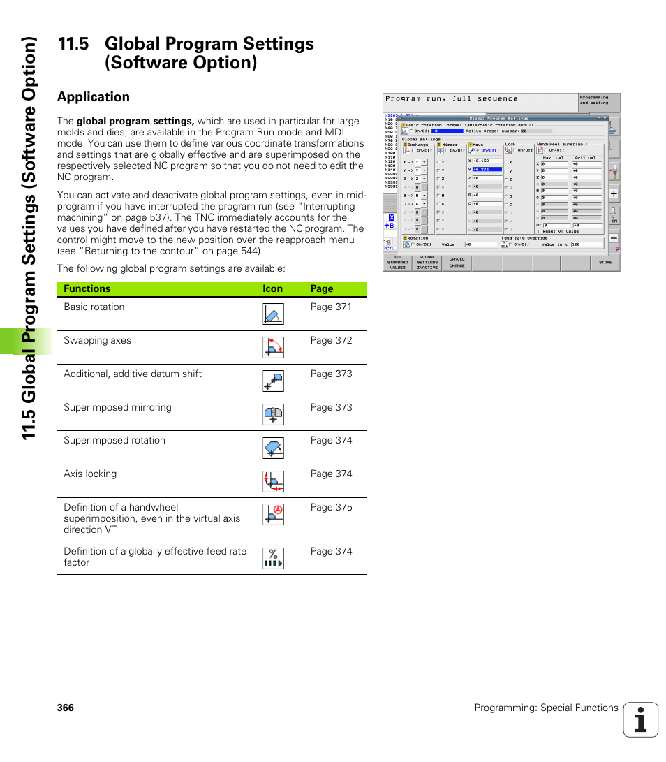 5 global program settings (software option), Application | HEIDENHAIN 530 (340 49x-07) ISO programming User Manual | Page 366 / 650
