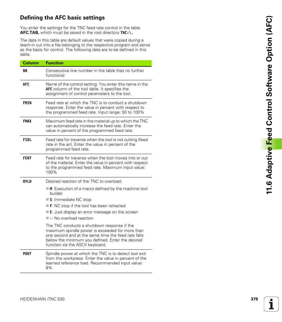 Defining the afc basic settings | HEIDENHAIN 530 (340 49x-07) ISO programming User Manual | Page 379 / 650