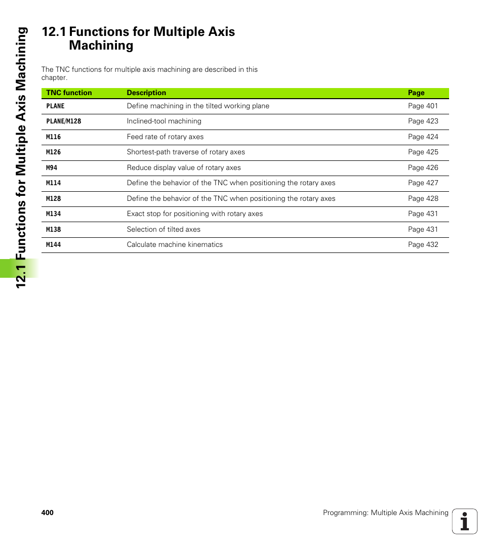 1 functions for multiple axis machining | HEIDENHAIN 530 (340 49x-07) ISO programming User Manual | Page 400 / 650