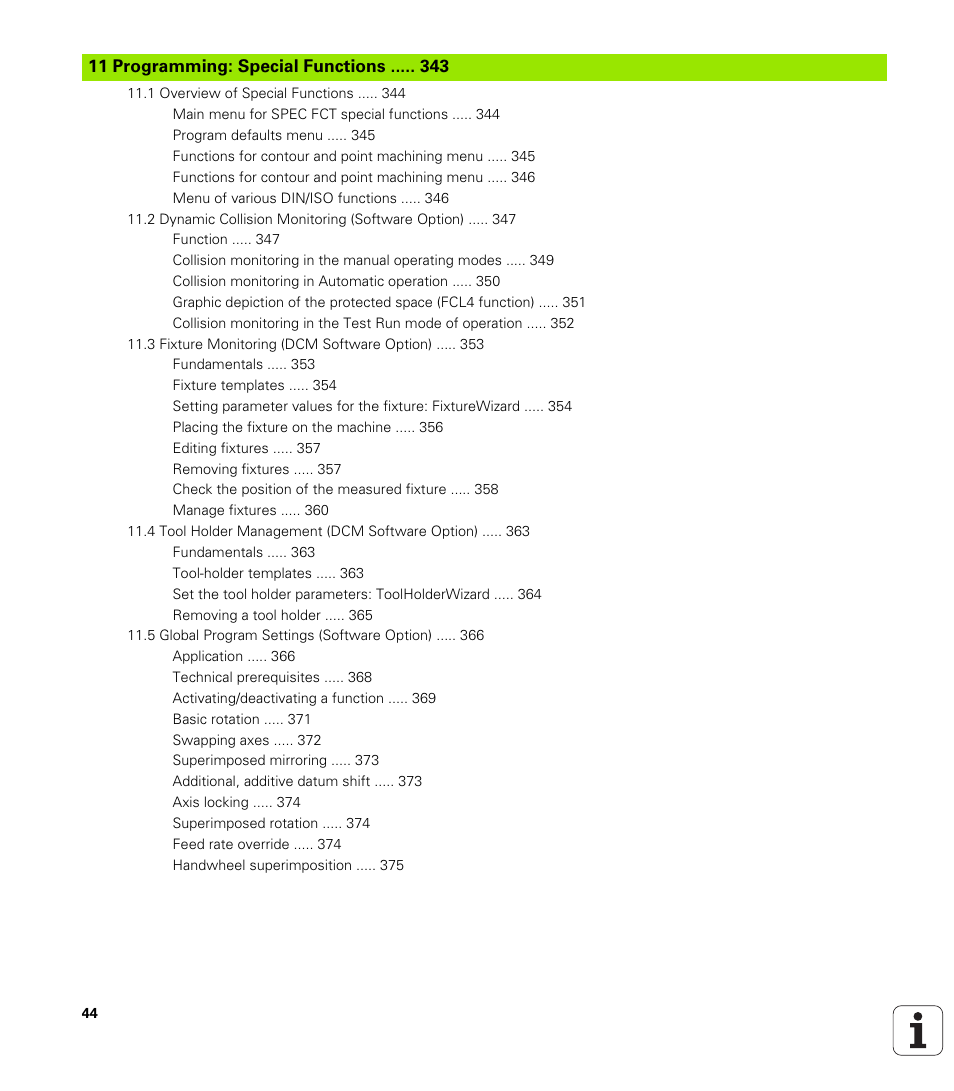11 programming: special functions | HEIDENHAIN 530 (340 49x-07) ISO programming User Manual | Page 44 / 650