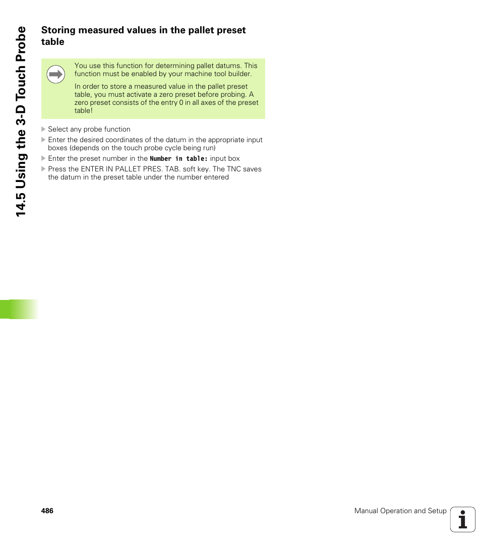 Storing measured values in the pallet preset table, 5 using the 3-d t o uc h pr obe | HEIDENHAIN 530 (340 49x-07) ISO programming User Manual | Page 486 / 650