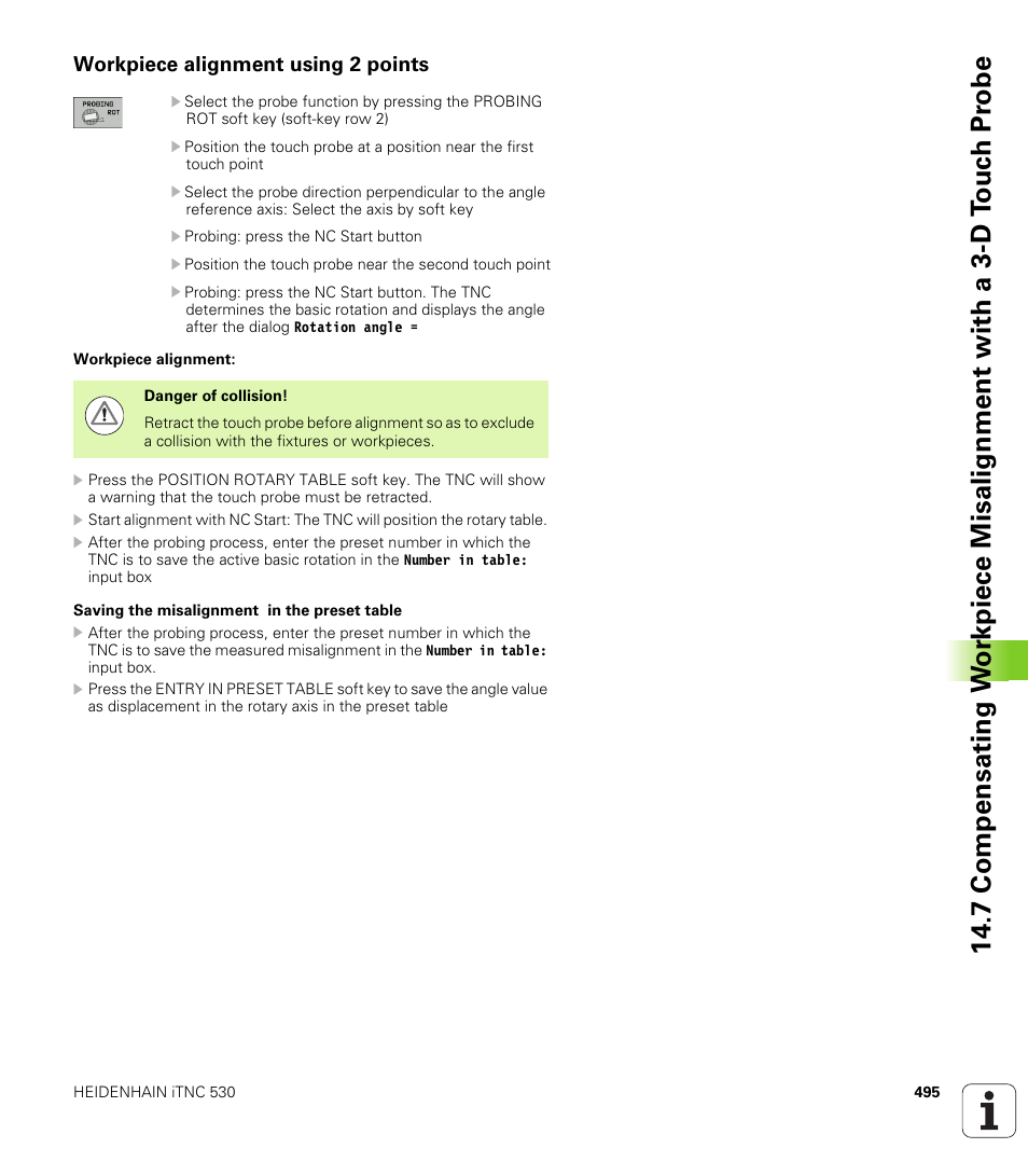 Workpiece alignment using 2 points | HEIDENHAIN 530 (340 49x-07) ISO programming User Manual | Page 495 / 650