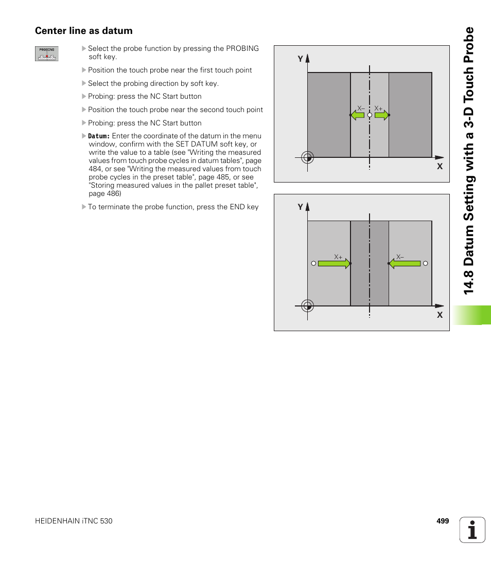 Center line as datum, 8 d a tu m set ting with a 3-d t o uc h pr obe | HEIDENHAIN 530 (340 49x-07) ISO programming User Manual | Page 499 / 650