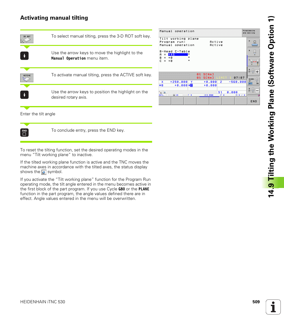 Activating manual tilting | HEIDENHAIN 530 (340 49x-07) ISO programming User Manual | Page 509 / 650