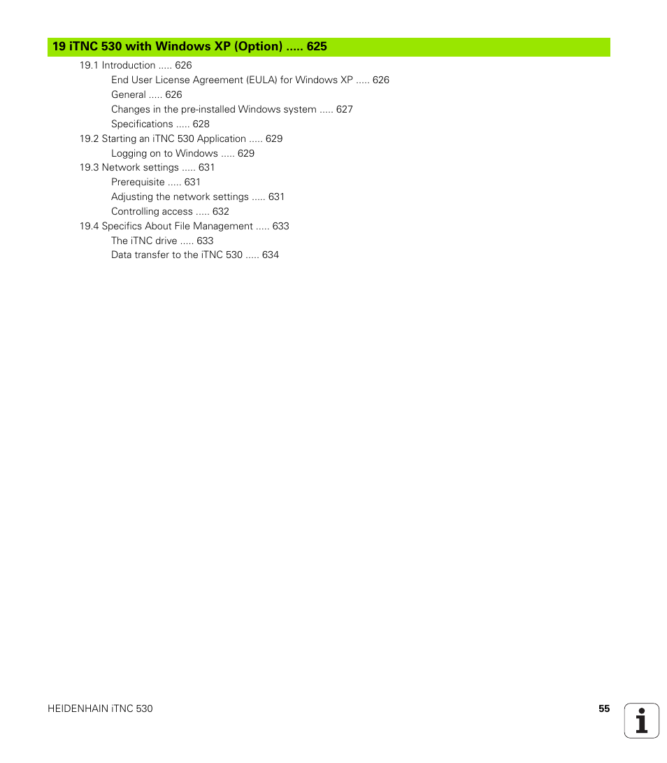 19 itnc 530 with windows xp (option) | HEIDENHAIN 530 (340 49x-07) ISO programming User Manual | Page 55 / 650
