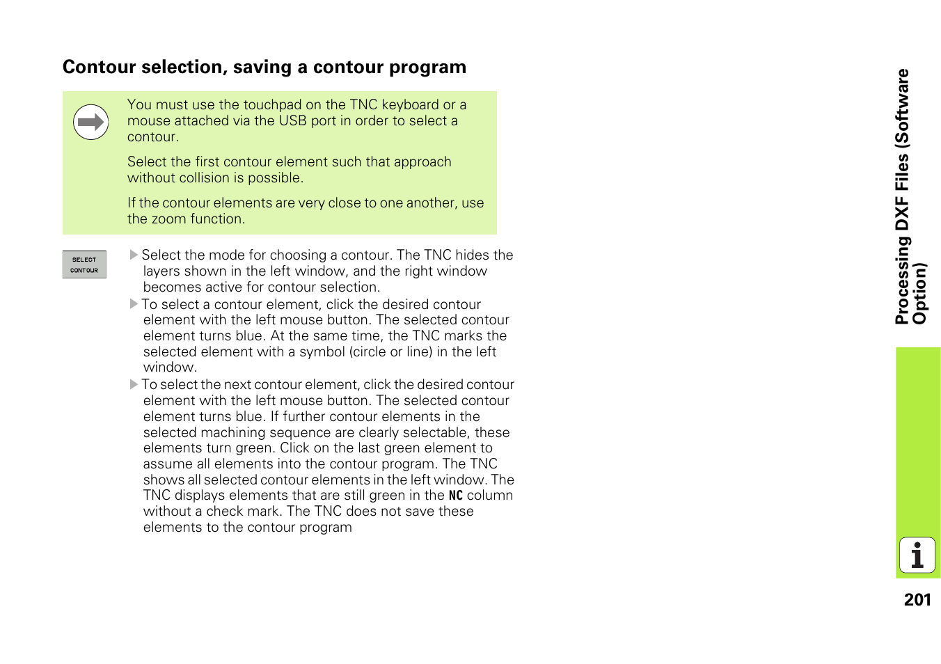 Contour selection, saving a contour program | HEIDENHAIN 530 (340 49x-07) Pilot User Manual | Page 201 / 228