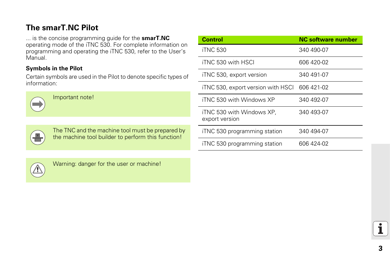 The smart.nc pilot | HEIDENHAIN 530 (340 49x-07) Pilot User Manual | Page 3 / 228