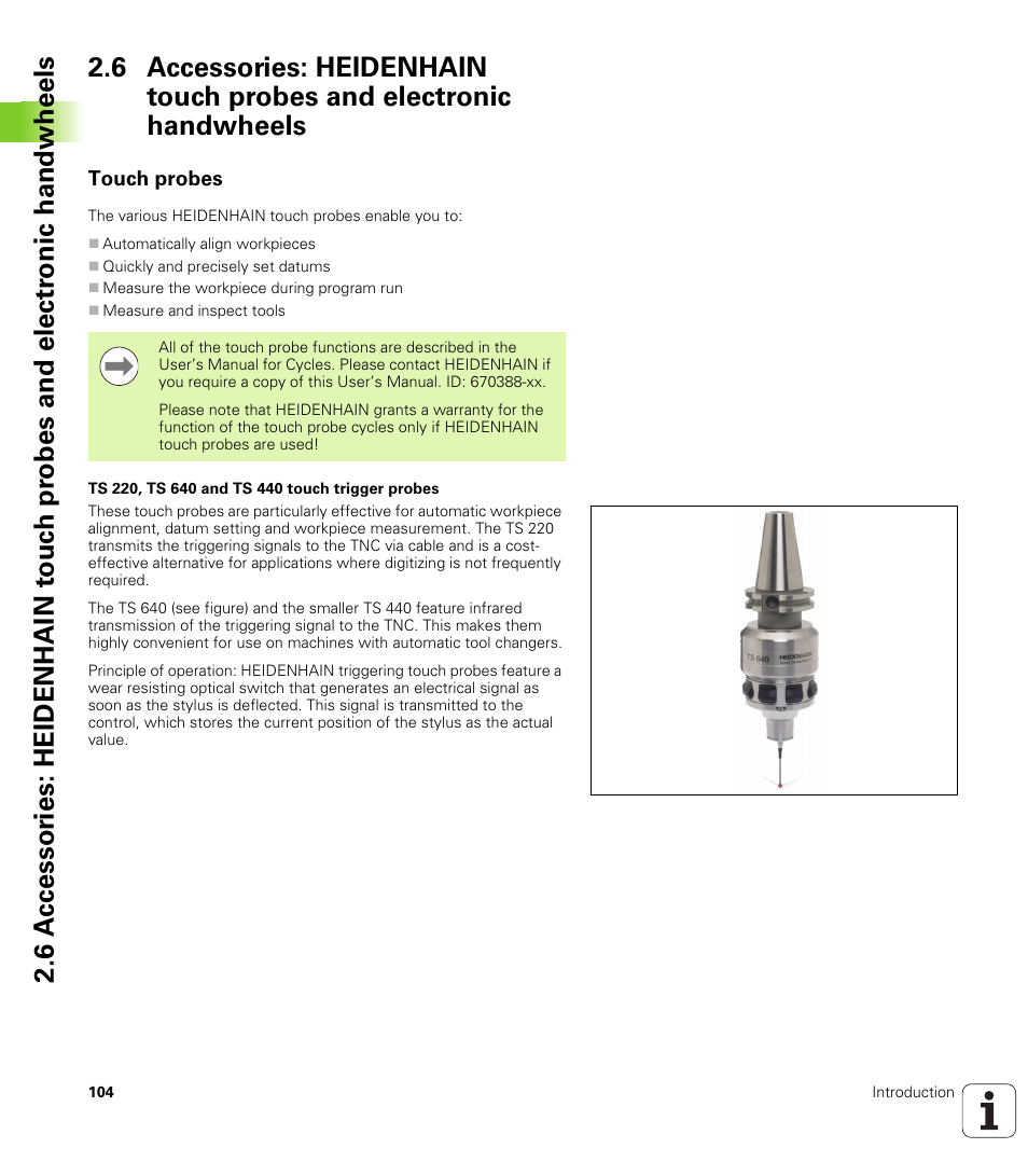 Touch probes | HEIDENHAIN iTNC 530 (34049x-08) User Manual | Page 104 / 739