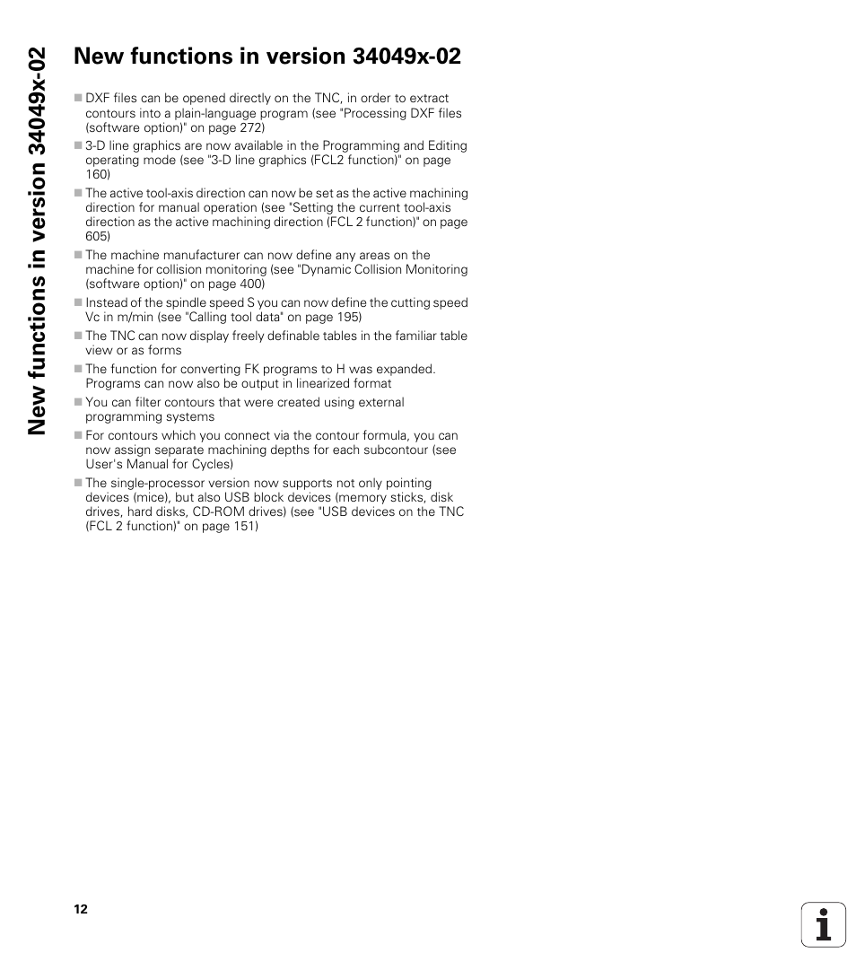 New functions in version 34049x-02 | HEIDENHAIN iTNC 530 (34049x-08) User Manual | Page 12 / 739