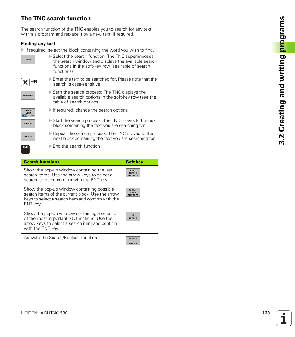 The tnc search function, 2 cr eating and wr iting pr ogr a ms | HEIDENHAIN iTNC 530 (34049x-08) User Manual | Page 123 / 739