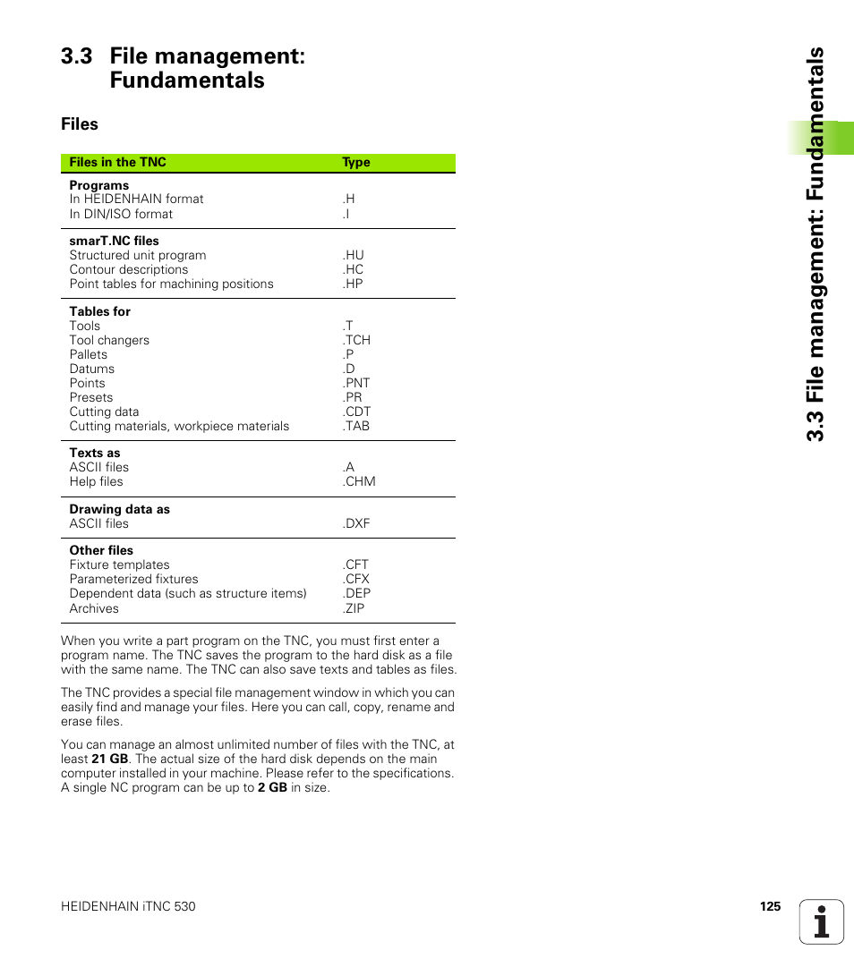 3 file management: fundamentals, Files | HEIDENHAIN iTNC 530 (34049x-08) User Manual | Page 125 / 739
