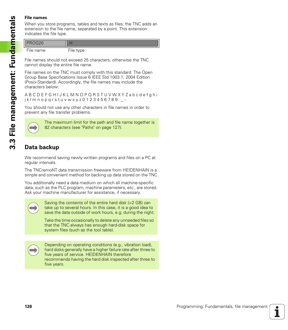 Data backup, 3 file manag e ment: f undamentals | HEIDENHAIN iTNC 530 (34049x-08) User Manual | Page 126 / 739