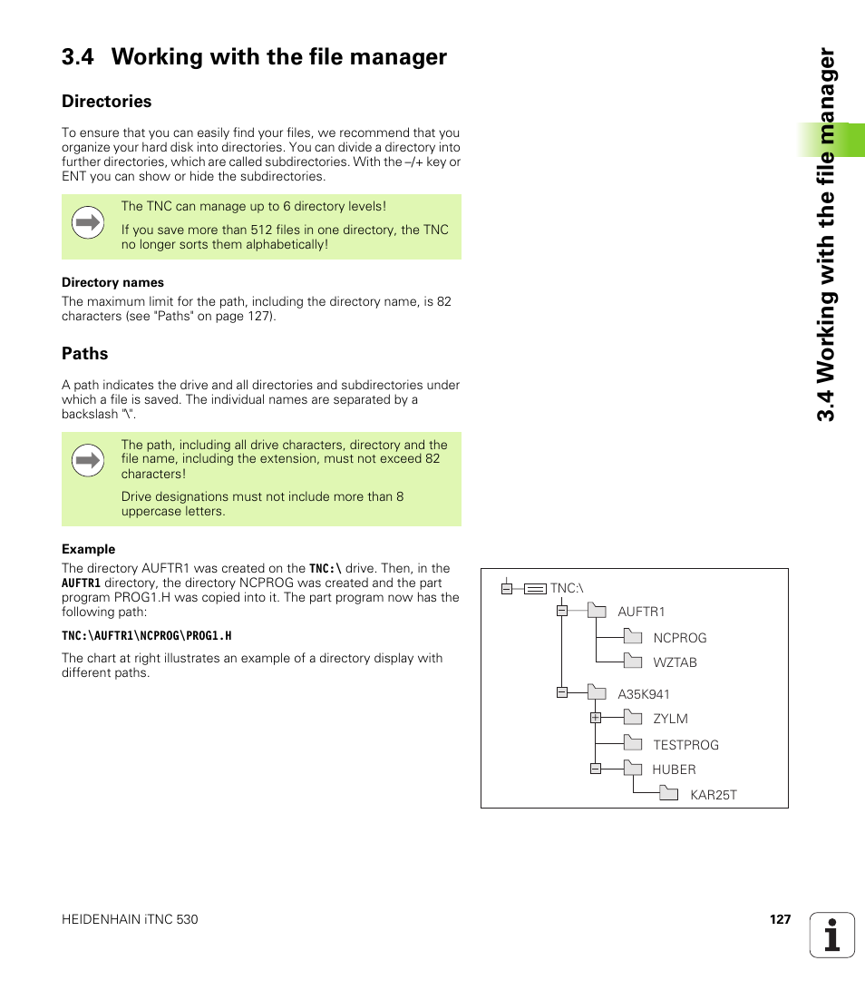 4 working with the file manager, Directories, Paths | HEIDENHAIN iTNC 530 (34049x-08) User Manual | Page 127 / 739