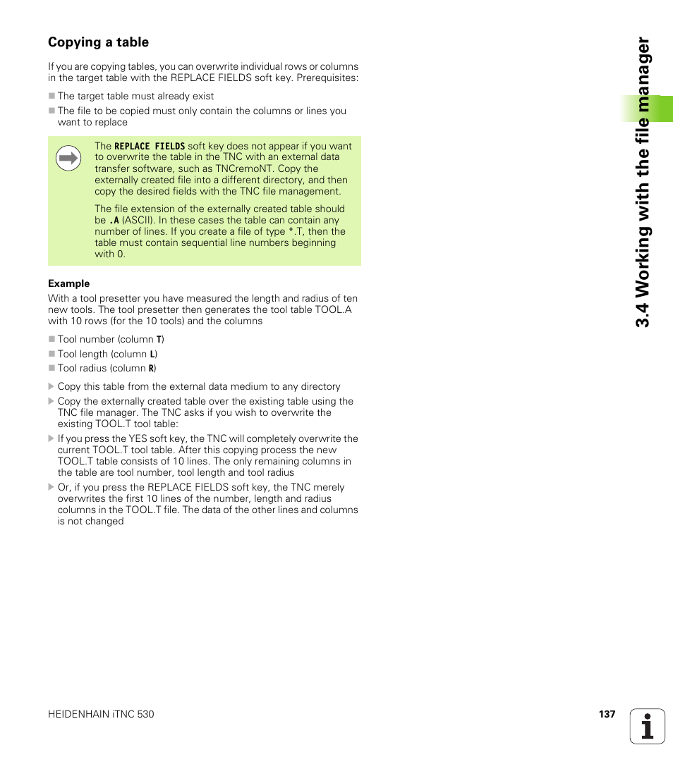 Copying a table, 4 w o rk ing with the file manag e r | HEIDENHAIN iTNC 530 (34049x-08) User Manual | Page 137 / 739