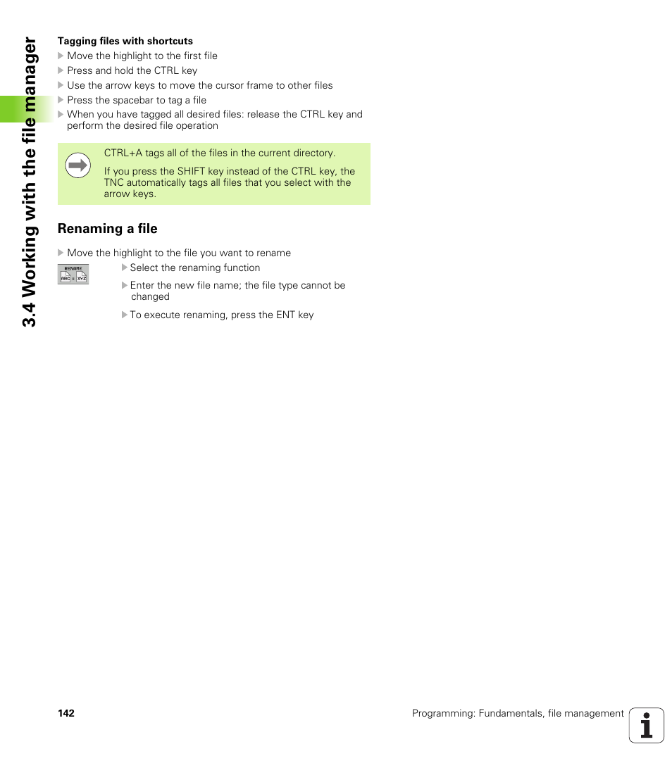 Renaming a file, 4 w o rk ing with the file manag e r | HEIDENHAIN iTNC 530 (34049x-08) User Manual | Page 142 / 739