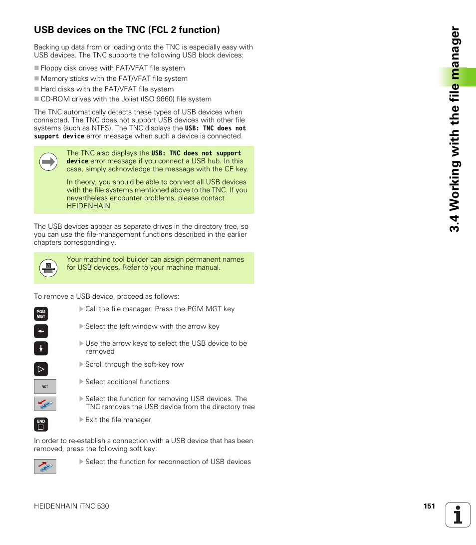 Usb devices on the tnc (fcl 2 function), 4 w o rk ing with the file manag e r | HEIDENHAIN iTNC 530 (34049x-08) User Manual | Page 151 / 739
