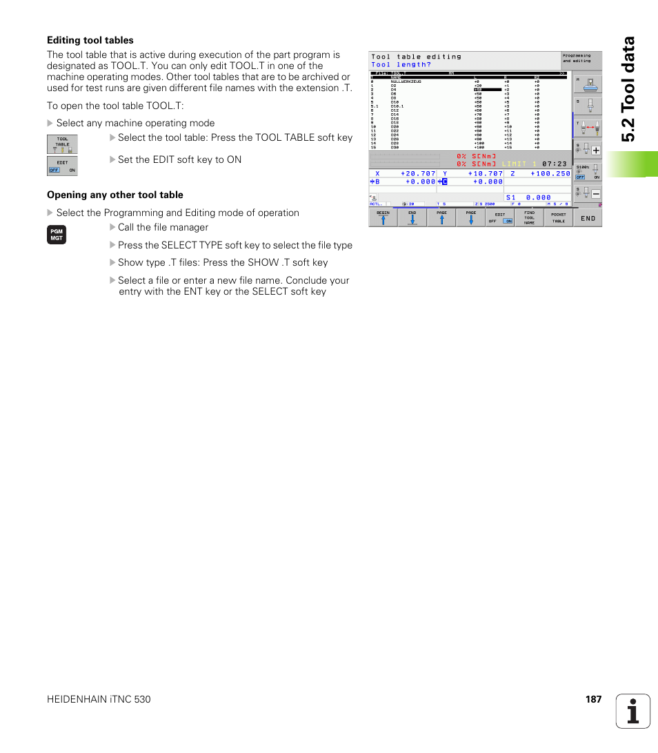 2 t ool data | HEIDENHAIN iTNC 530 (34049x-08) User Manual | Page 187 / 739