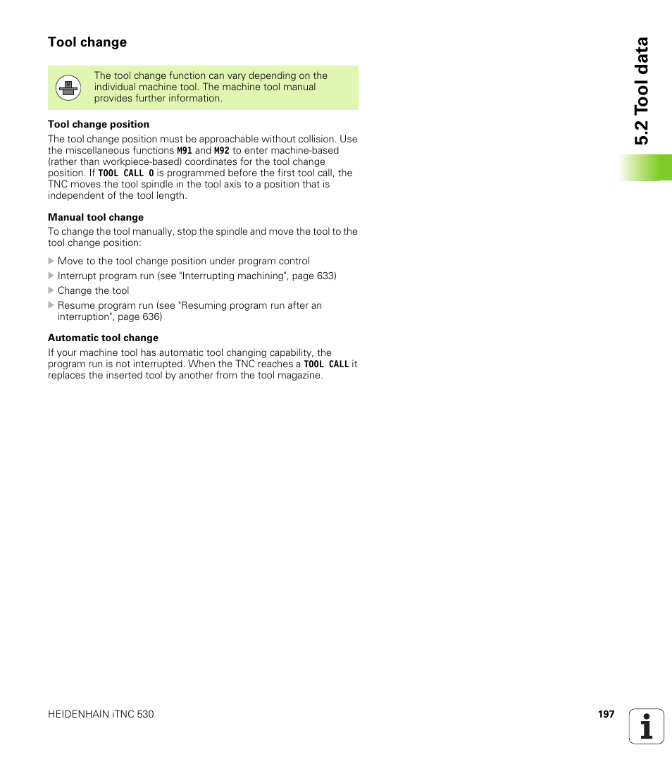 Tool change, 2 t ool data | HEIDENHAIN iTNC 530 (34049x-08) User Manual | Page 197 / 739