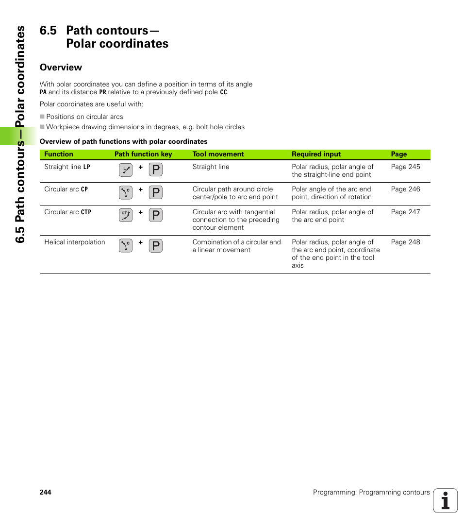 5 path contours— polar coordinates, Overview, 5 path contours—polar coordinates | HEIDENHAIN iTNC 530 (34049x-08) User Manual | Page 244 / 739