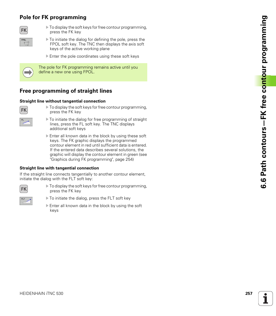 Pole for fk programming, Free programming of straight lines | HEIDENHAIN iTNC 530 (34049x-08) User Manual | Page 257 / 739